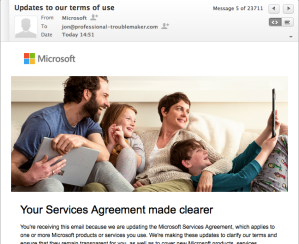 Update to the Microsoft Services Agreement E-mail